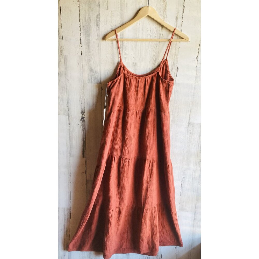 NWT $65 Nine Britton Gauze Maxi Dress Tiered Rust PM Brick Orange-Brown - Picture 8 of 10